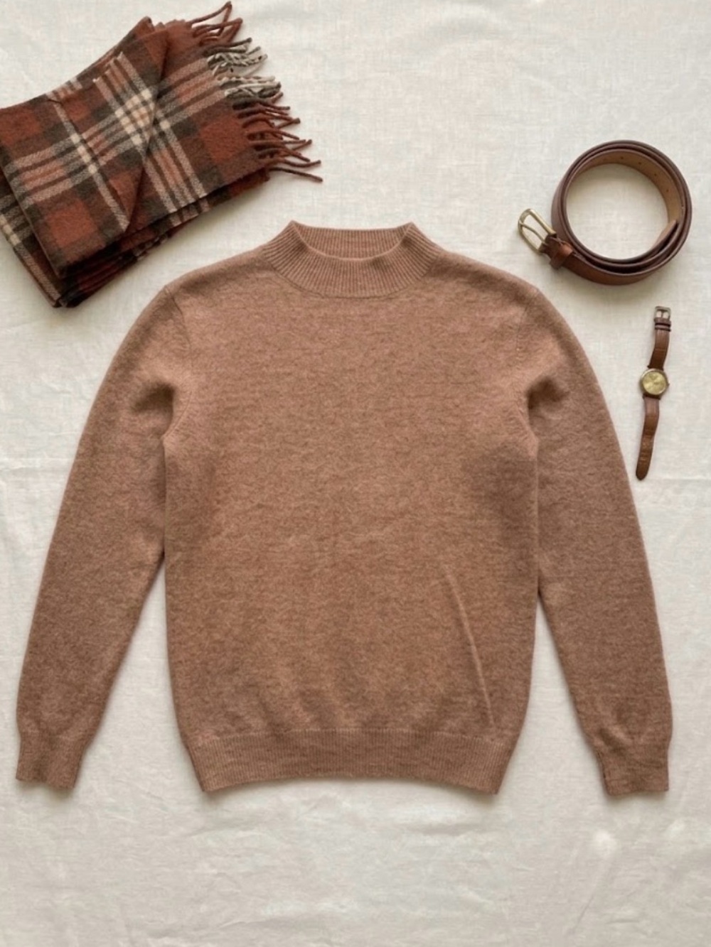 Women's Mock Neck Wool Sweater Knit Camel Hazelwood XS Quiet Luxury Winter Layer